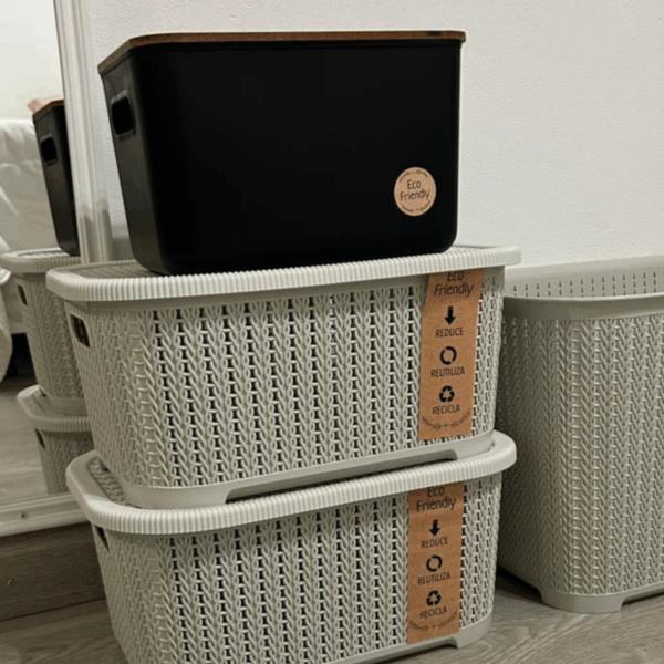 Canasto símil rattán con tapa 12 litros eco friendly - Imagen 12