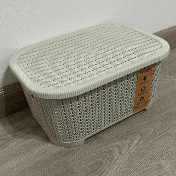 Canasto símil rattán con tapa 12 litros eco friendly - Imagen 4