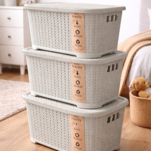 Canasto símil rattán con tapa 12 litros eco friendly