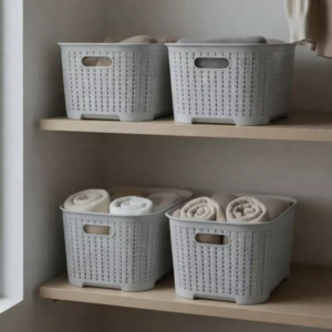 Canasto símil rattán con tapa 12 litros - color gris